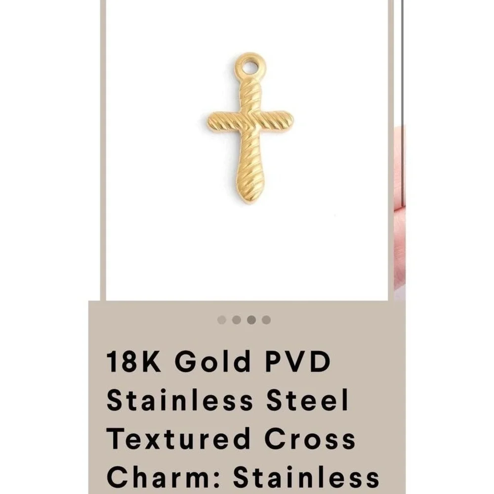 Textured Cross Charm 18K Gold PVD Stainless Steel Religious Jewelry